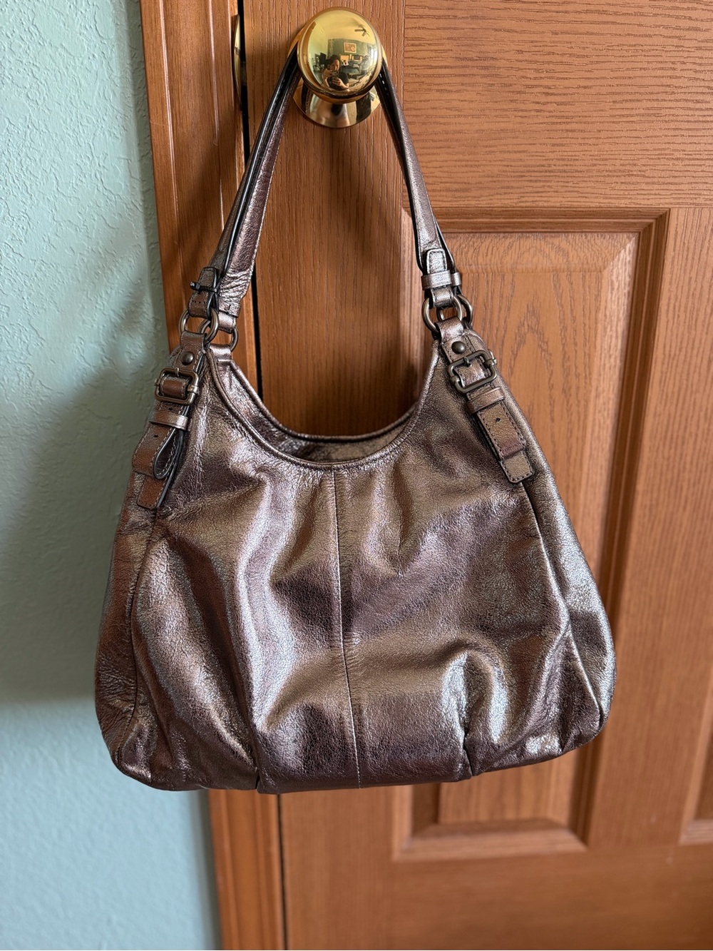 Sparkling Coach Madison Maggie Metallic Leather Hobo Bag - Picture 2 of 10